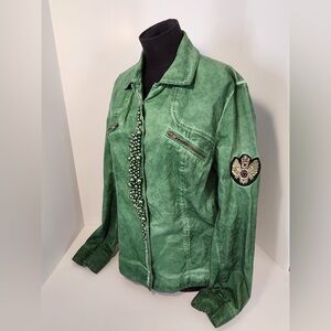 Bottega Green Beaded Lightweight Fashion Jacket | Made In Italy | Womens Sz XXL